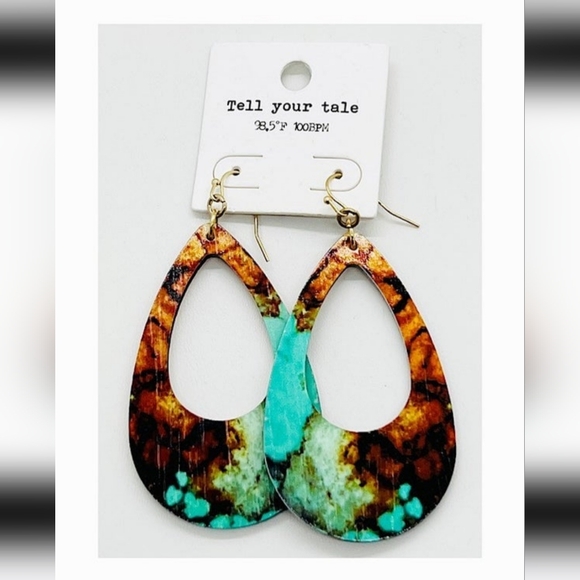 Tell Your Tale Jewelry - Marble Wood Teardrop Earrings